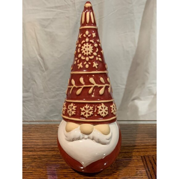 Ceramic Red Holiday Gnome Figurine With Snowflake Design NWT - Picture 1 of 5